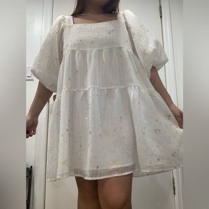 Dreamy White Puff Dress with Stars
